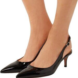 FSJ Women Classic Slingback Pumps Low Kitten Mid Heels Sandal Pointy Toe Comfort